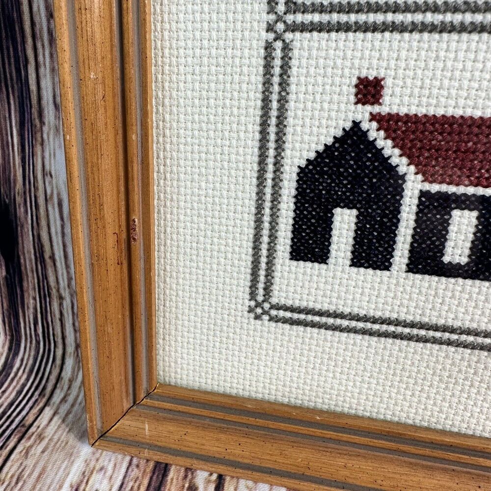 Vintage Cross Stitch House Warming Gift Pineapple Wreath Framed Finished 9x9 - Picture 6 of 11